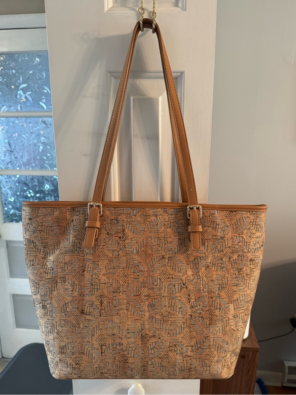 Miztique Cork & Leather Laser Cut Extra Large Tote Shoulder Bag Tan